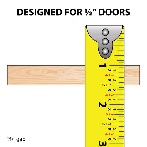 Diagram showing measurement of half inch panel for "Half Inch Panel Sliding Door Track Set With Brown Plastic Upper And Lower Rails, 36 Inch Length, For Half Inch Thick Panels, USA Made Pack Of One, Ideal For Sliding Cabinets, Bookcases, Showcases, Reptile Tanks, Honeycomb Panels And More."