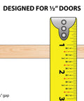 Half Inch Panel Sliding Door Track 48 Inch Long White Plastic Upper and Lower Set Fits Half Inch Thick Panels Smooth Quiet Operation USA Made Pack of 1 Ideal for Cabinets Bookcases Showcases and Reptile Enclosures illustration showing design for half inch doors with a measuring tape