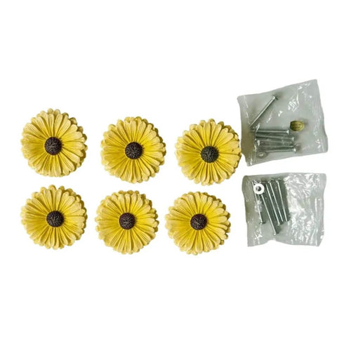 Gonna Look Sharp With These Vintage Daisy Cabinet Knobs And Drawer Pulls Hand Painted Resin Handles For Country Kitchen Refresh Sturdy Yellow Hardware Pack Of 6 Top Notch Cabinet Makeover, featuring 6 yellow daisy knobs with metal screws.