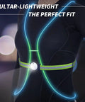 LED Reflective Running Vest With Front Light For Runners And Cyclists, night safety gear glowing on mannequin, close-up view
