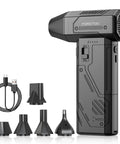 Beast Mode Cordless Air Duster With 130000 RPM Brushless Motor, 5 nozzles, USB cable, black handheld unit on white background
