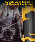 Extended Three Eighths Inch Cordless Ratchet Wrench 12V Power Tool showcasing variable speed trigger in use during automotive repair