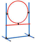 Ultimate Dog Agility Course Backyard Set With 13 Pieces adjustable jump ring in red and blue for training and bonding.