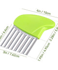 Front view: Amazon 2-pack stainless steel crinkle cutter with green handle for vegetables