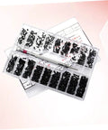 Top Shelf Miniature Small Screw Assortment Kit With Transparent Organizer Box And Tiny Machine Bolts Perfect For Nitty Gritty Repairs And Weekend Projects Gonna Need This One in a clear case with assorted black bolts.