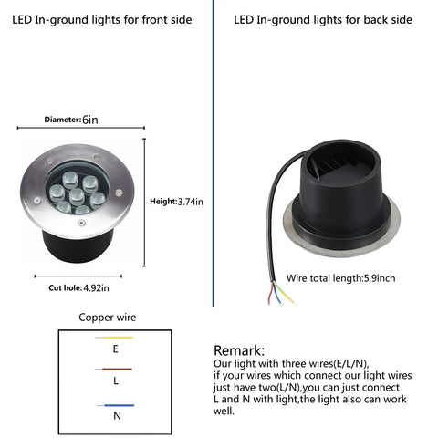 Heavy Duty Outdoor Landscape Lights 7W 110V Waterproof Underground Ground Well Lighting dimensions and wiring diagram