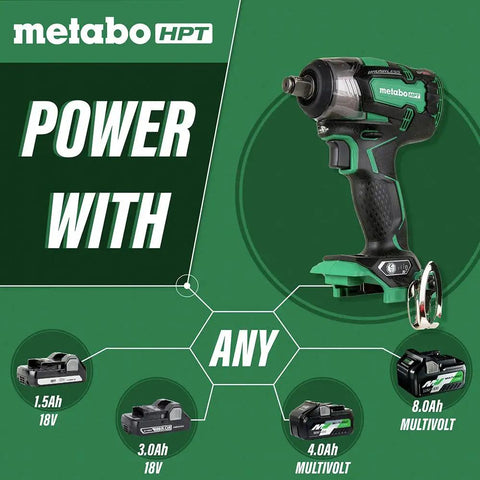 Cordless Impact Wrench With One Half Inch Drive, 225 Ft-Lbs Torque, Brushless 18V Tool Only No Battery, IP56 Rated, LED Work Light