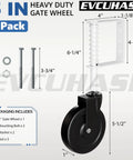 Image of a Spring Loaded Gate Caster Wheel 5 Inch Tough As Nails Heavy Duty Gate Wheel With 360 Degree Swivel For Outdoor Wooden Gates Fence Gates And Metal Tube Gates 220 Lb Capacity White 1 Pack, displaying components and dimensions.