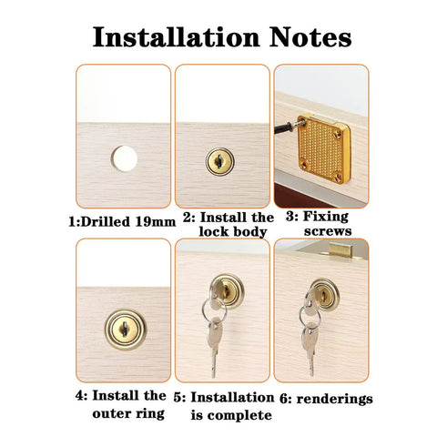 Installation guide for Go-To Silver Cabinet Drawer Lock With 19Mm Hole Fits 17Mm-22Mm Door Panels Zinc Material