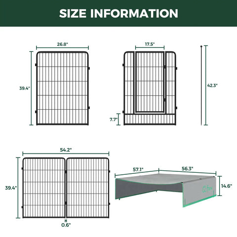 Size information for Hassle Free Quick Setup Dog Playpen With Detachable Sun Shade For Road Trips, dimensions outlined clearly.