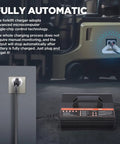 24V 20A Smart Forklift Battery Charger With LCD Display For Auto Pallet Jacks connected to wall socket for fast charging.