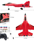 Su-27 RC Airplane With Gyro Stability, size and accessories included, featuring Rad 2 Channel Remote and Durable Foam for outdoor fun.