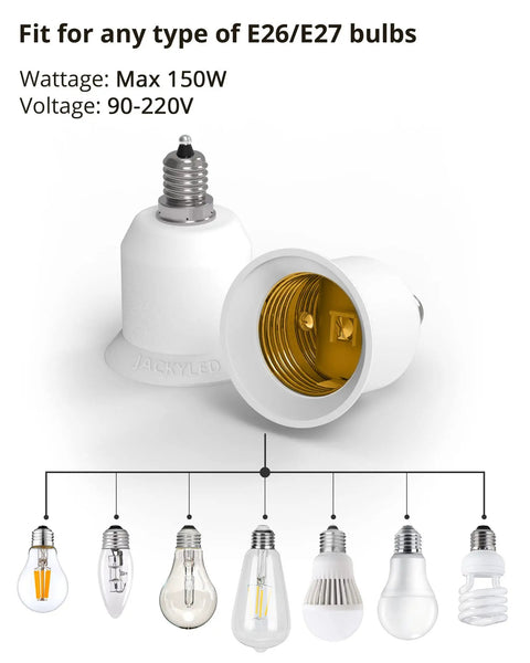 E12 To E26 Light Socket Adapter 2 Pack For Medium Base Lamps, E26 E27 Converter For Chandeliers And Fixtures, side view