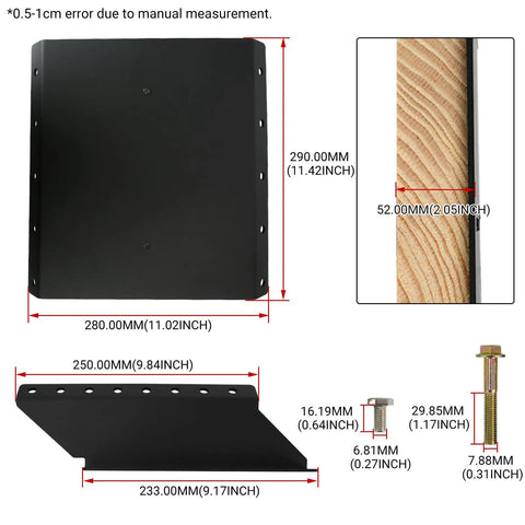 4 Inch Setback Outboard Jack Plate For Small Boats Up To 35 HP With Manual Height Range From Zero To One Hundred Millimeters In Twenty Millimeter Increments From Engine To Transom And Wooden Mounting Block Included Compatible With Yamaha Mercury Honda, black plate dimensions