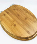 Top Shelf Heavy Duty Solid Wood Toilet Seat Cover With Silent Slow Close Hinge And Natural Bark Finish For Universal Mount and Straight Up Bathroom Glow Up, top view.