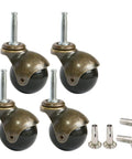 Top Shelf Sweet 2-Inch Brass Ball Casters Set Of 4 Vintage Antique Roller Wheels With 5/16-Inch Stem And Mounting Sockets showing black rollers and brass finishes.