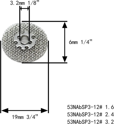 Ceramic TIG Screen Nozzle Set for SR WP TIG Torches Pack of 3, 3.2mm size detailed view showing dimensions.
