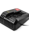20V Battery Charger For Black Decker And Porter Cable Lithium Ion Batteries, angled view with charging indicators visible