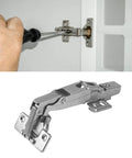 No Squeak Soft Close Hydraulic Cabinet Hinge being installed in a frameless cupboard, highlighting wear-resistant metal and foldable design.