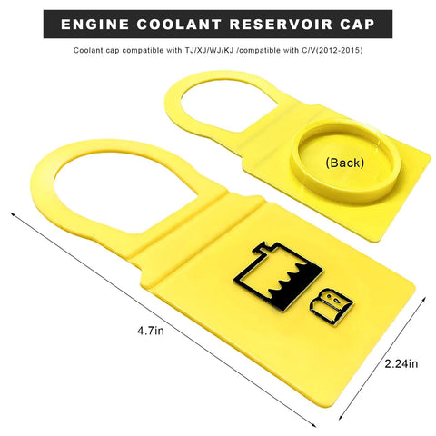 Engine Coolant Reservoir Cap Overflow Tank Cover OEM 55111074AA 52079331 yellow PE material front and back view