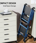 Heavy Duty 3 Step Anti Slip Aluminum Folding Stool For Home Use Supports Up To 375 Lbs Lightweight 20 Lbs ANSI EN131 Approved Workhorse For Kitchen Garage Laundry Attics And DIY Projects folded beside dresser