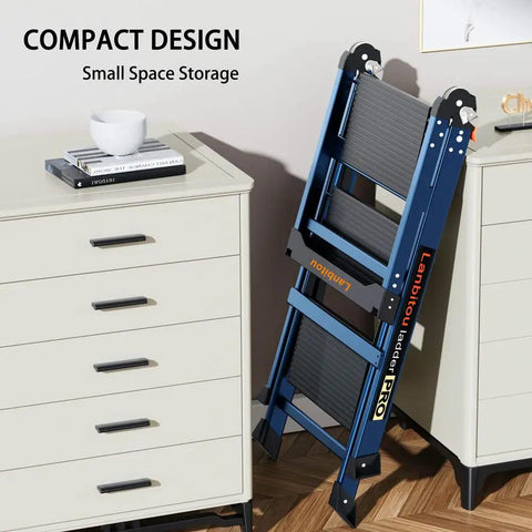 Heavy Duty 3 Step Anti Slip Aluminum Folding Stool For Home Use Supports Up To 375 Lbs Lightweight 20 Lbs ANSI EN131 Approved Workhorse For Kitchen Garage Laundry Attics And DIY Projects folded beside dresser