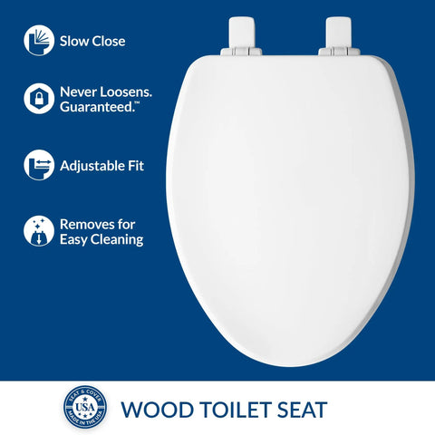 Top view of Ashland Modern Wood Toilet Seat With Decorative Edge Slow Close Quiet Close Secure Hinges That Wont Wiggle Elongated White