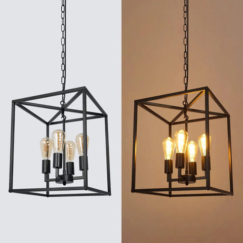 Black Farmhouse Dope Plug In Chandelier With Sixteen Point Seven Foot Cord Industrial Lantern Pendant Light For Kitchen Entryway Hallway And Dining Room Four Light Rustic Ceiling Fixture