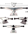 5.0 Skateboard Trucks Silver Kit With 52mm Wheels Abec 7 Bearings 1 Inch Hardware 2mm Riser Pads Spacers All In One Pro Grade Display