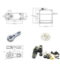 Beefy 35 Kg-Cm Waterproof Servo With Full Aluminum Case and Stainless Steel Gears shown with technical diagrams and parts layout
