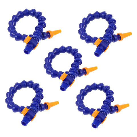 Five blue flexible plastic cooling hoses designed for high temp coolant systems easy snap fit rig up round nozzle tubing