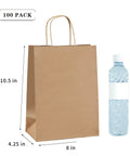 Brown Paper Bags With Handles 8x4.25x10.5 Inches Medium Gift Bags Bulk 100 Pack Recycled Kraft Paper Eco Friendly Shopping Bags
