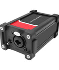 Audio Isolator Box For XLR And 1/4 Inch TRS Gear, front view with ground lift switch, black metal casing.
