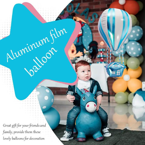 4D Hot Air Balloon Mylar Foil Balloons 35 Inch Blue 4 Pack Helium Floating Decorations For Kids Birthday Party