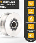 Solid As Rock U Groove Pulley Wheel 10 X 68 X 9.5 Millimeters Made From Rugged 201 Stainless Steel showing polished surface and bearing.