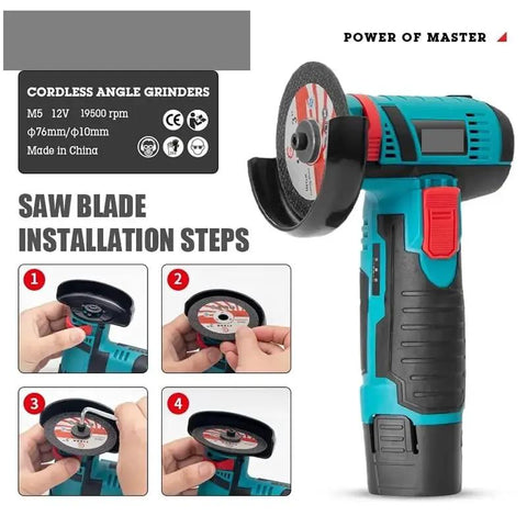 Badass 12V Micro Angle Grinder Cordless Power Tool With Diamond Cutting Polishing High Torque Handheld Wireless Workhorse Essential Shop Gear No Battery Included For Heavy Duty Projects, saw blade installation steps.