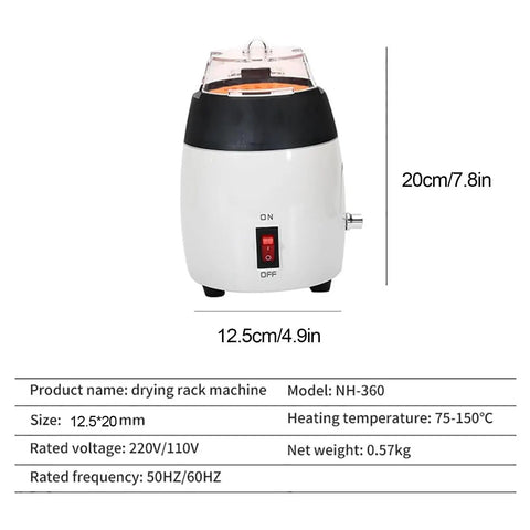 Heavy Duty Eyeglass Frame Warmer Hot Air Heater For Spectacles With Adjustable Temperature 75 To 150 Celsius side view image.