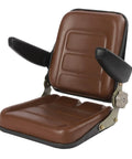 Kick Butt While You Work With This Built Tough Universal Tractor Seat Featuring Adjustable Backrests Foldable Armrests And Heavy Duty Foam For Forklifts Mowers Skid Steers, brown artificial leather, adjustable armrests.