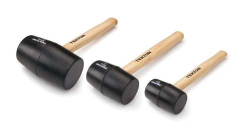 Wood Handle Rubber Mallet Set, 3-Piece With 8 Oz 16 Oz And 32 Oz Heads, Contoured Hardwood Handles Reduce Vibration, Black