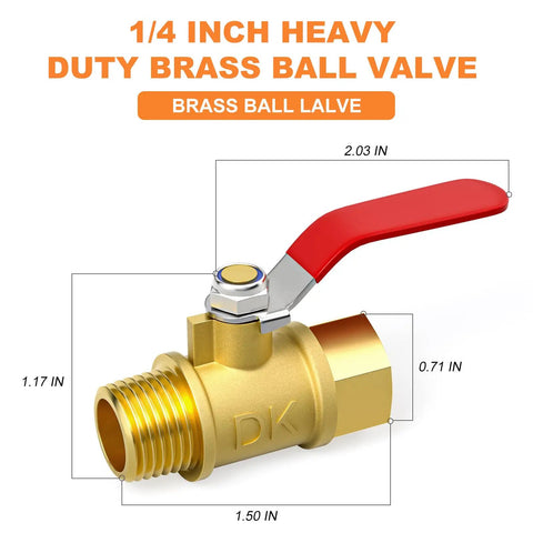 Six Pack 1/4 Inch Brass Mini Ball Valve With Red Lever Shut Off Valve 1/4 Inch Male To Female NPT Thread Fitting 180 Degree Operation