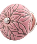 Fifty Pack Ceramic Floral Pink Drawer Knobs feature 1.5in round pink knob with floral design and rust-resistant build for cabinets.