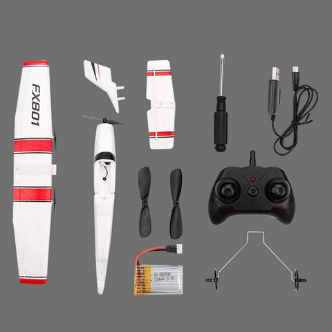 Beginner Friendly RC Plane With 2.4GHz 2 Channel Control, EPP Foam Glider components, including wings, propellers, and remote.