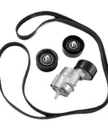 Heavy Duty Belt Tensioner And Idler Pulley Kit For 2006-2015 Hyundai Kia 2.0L 2.4L Engines With EPDM Rubber Heat Oil Ozone Resistant Vibes Away Engine Noise For A Smooth Ride Ahead, shown with belt and pulleys