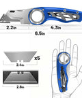 Folding Utility Knife Pocket Knife Heavy Duty Box Cutter With Aluminum Body Quick Change Blades Anti Slip Finger Loop Durable Razor Knife For Home Office And Warehouse Tackle Tough Jobs With Ease, 6.5in blue aluminum body
