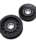 Gotta love this sleek Rastky Flat Idler Pulley Kit For Your Lawn Mower Deck That Fixes V Belt Slippage And Delivers Super Smooth Operation With Durable Plastic Metal Bearings Perfect Match For GX20286 287 Models Plus More Decks Like LA100 LA105 LA110, two black pulleys
