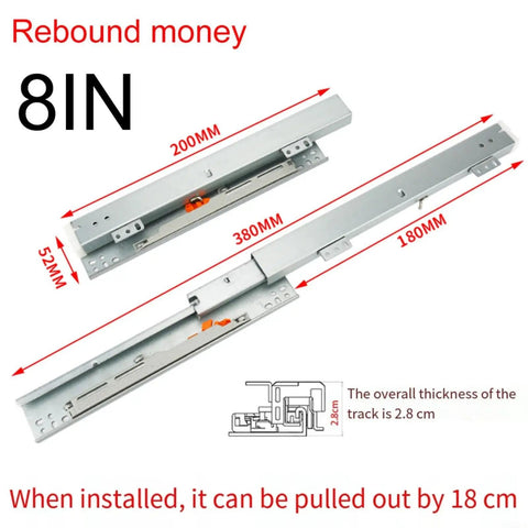 Floor Mount Soft Close Drawer Slides With Full Extension Undermount Runners, 8IN, 200mm Pair For Cabinet Drawers