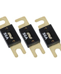 Heavy Duty Tough As Nails 3 Pack 50 Amp 32 Volt ANL Blade Fuses For Cars Boats And Rock Solid Audio Gear With Copper Nickel Plated Housing