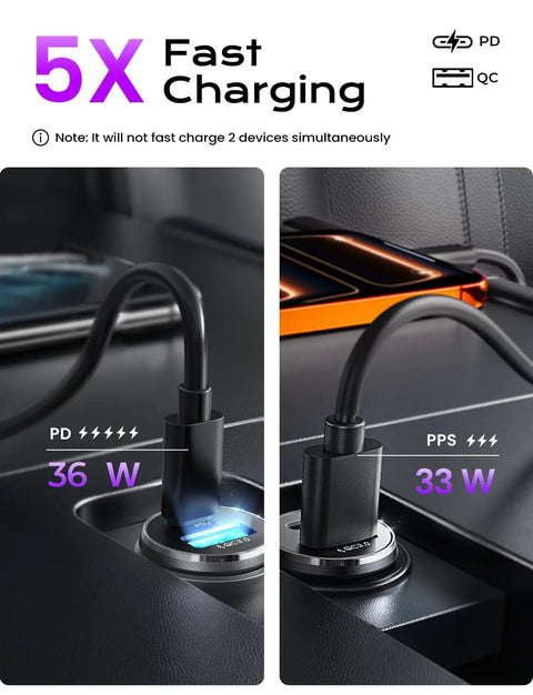 Dual USB C Car Charger 69W Fast Charging Cigarette Lighter Adapter For 12V Cars Keeps Dash Clean With Minimal Cables