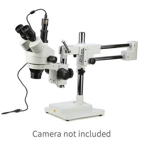 Simul Focal Trinocular Stereo Zoom Microscope Pro With WH10x Eyepieces 0.7x To 4.5x Objective, double arm boom stand