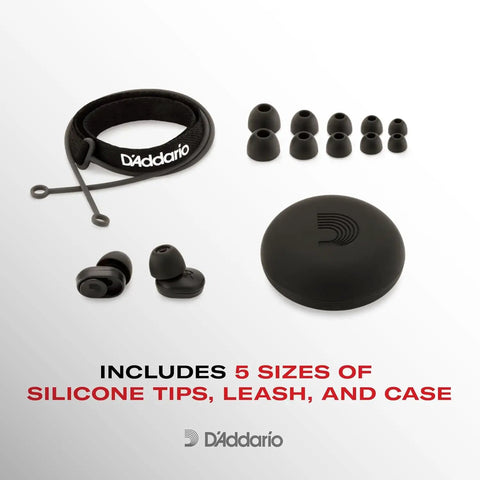 Image showing High Fidelity Earplugs With Two Volume Settings 12 DB And 24 DB, silicone tips, leash, and case for concerts.